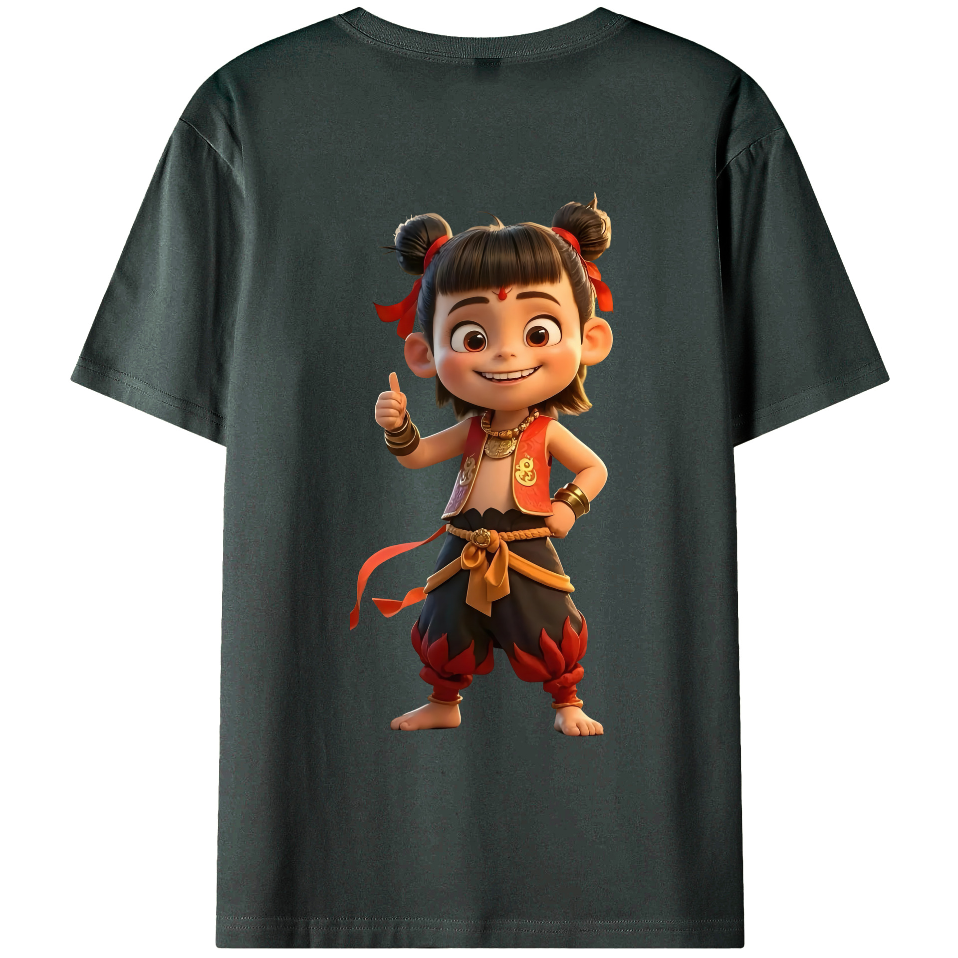 （画像用） Ne Zha 2 ナタ 魔童の大暴れ 綿100％ メンズ半袖Tシャツ（バックプリント） 通気性